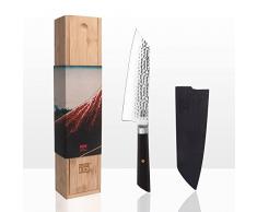 KOTAI | Coltello da cuoco Santoku Bunka con Saya e scatola di bambù | Lama da 17 cm | Coltello da cucina | Martellato e affilato a mano | Acciaio inossidabile giapponese 440C ultra affilato