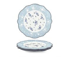 fanquare 27.5cm Piatti Piani in Porcellana, 4 Pezzi Piatti da Tavola Floreale Blu, Piatto da Pranzo Vintage per Natale, Matrimonio