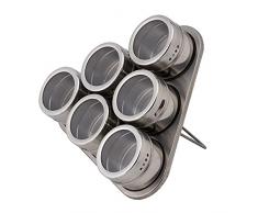 KINGMATE 6 Pezzi Barattoli Portaspezie per Cucina in Acciaio Inossidabile Magnetico con Vassoio