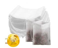300 Bustine per Tisane, Sacchetti Filtro per tè con Coulisse Bustine Te Vuote, Sacchetti di tè usa e getta bustine di tè per tè sfuso (7 x 9 cm)