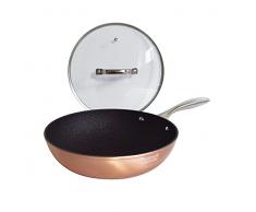 Pintinox Wok Metallic con Coperchio Vetro, Alluminio, Diametro 28 cm, Antiaderente, Induzione