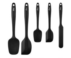 Hotec Spatole in Silicone, Spatola da Cucina Utensili,Cucchiaio Silicone Cucina,Spatola per Dolci,per Cottura e Miscelazione,Spatola in Silicone Resistenti al Calore,Padella Antiaderente, 5 Pezzi,Nero
