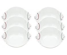 Set di 6 ciotole per cereali, Palazzo 14,2 cm, piccola ciotola/tazza in porcellana bianca, con decorazioni motivo a cerchi in grigio e rosso scuro