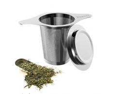 Yoassi Infusore per tè Colino Filtro con Coperchio e Doppio Manico, Setaccio per Tisane Acciaio Inossidabile 304, Rete Fine Tea Strainer per tè Sfuso, Adatto per Tazze Teiere Bicchiere