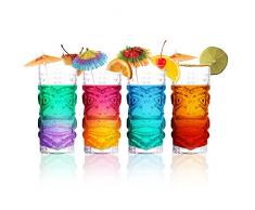 Bicchieri Tiki trasparenti, set da 4 – 450 ml, perfetti per cocktail esotici, limonata, tè ghiacciato, bevande miste, zombie esotici, rum, mai tai, pina colada, punch, uragano, bevande da bar