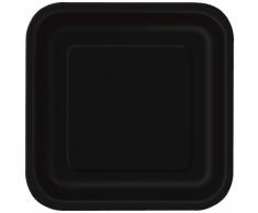 Unique Party 32028 - Piatti per Feste Quadrati Neri, Confezione di 16, 18 cm