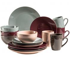 MÄSER 931956 Serie Inoda, servizio combinato per 4 persone, set di stoviglie da 16 pezzi con piatti piani, piatto da dessert, ciotola per cereali e tazza da caffè, stoviglie rotonde, in gres