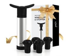 Joejis Pompa Per Vuoto Vino Acciaio Con 4 Tappi - Pompa Salvavino Tappo Per Vuoto in Silicone Pompa Per Bottiglie Di Vino Rallenta Lossidazione E Chiude Le Bottiglie