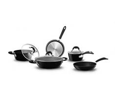Bialetti Black Infinity, Batteria di Pentole e Padelle da 8 pezzi, Adatto allInduzione, Alluminio