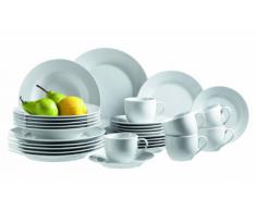 Domestic 923958 - Servizio stoviglie combinato Young, 30 pezzi con 6 tazze, 6 piattini, 6 piatti da dolce, 6 piatti fondi e 6 piatti piani, porcellana