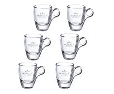 Set Tazzine e Piattino Sottotazza in Vetro Trasparente - 6 Tazzine Morola da 75ml Made in Italy - Tazza Espressino - Ginseng