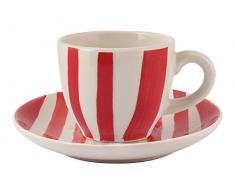 H&H Confezioni 6 Tazze Caffè Stonware C/Piatto 100 Cc Rosso/Avorio