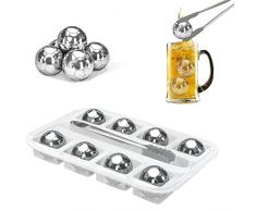 LessMo Whisky Stones Set , 8 Pezzi Cubetti di Ghiaccio Riutilizzabili in Acciaio Inox con Punta in Silicone Pinze, Pietre per Whisky, per Whisky Vodka Wine Beer e Tutte le Bevande