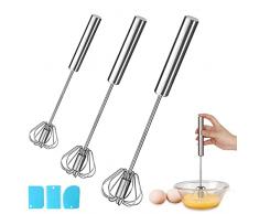 ZIOYA Fruste da Cucina Fruste Rotanti Pressa Manuale Utensili da Cucina Frusta a Mano Frusta in Acciaio Inox Utensili da Cucina Semiautomatici Argento (3 Frustino e 3 Raschietti in Plastica)