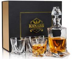 KANARS Bottiglie e Bicchieri Whisky, 800 ml Bottiglia con 4x 300 ml Bicchieri, Decanter da Whiskey Cristallo, Bellissimo Regalo, Set di 5 Pezzi