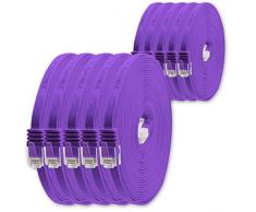1aTTack.de 0,25m - viola - 10 pezzi - Cavo di Rete Ethernet Cat6 Piatto Lan Gigabit RJ45 Cat 6 compatibile Cat5 Cat5e Cat7 Cat8