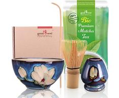 Goodwei Set di Matcha Completo - Tazza Cerimoniale con frusta e cucchiaio - incl. Tè Matcha Biologico Giapponese (Magnolia)