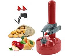 Pelapatate Elettrico, Peeler per Patate Elettriche Utensile da Cucina Pelapatate di Mela Pelapatate Verdure Automatiche Rotante per patate mele rotonde, dotato di 2 lame Extra(rosso)