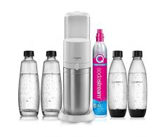 Sodastream Duo Megapack, Gasatore d’acqua per realizzare acqua frizzante, incluso nuovo cilindro Quick Connect, 4 bottiglie incluse da 1 litro (2 in plastica e 2 in vetro), 29 x 26 x 44 centimetri
