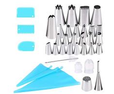 Gyvazla 35 Beccucci per Pasticceria, 27 Beccucci in Acciaio Inox, 3 Raschietti in Plastica, 2 Sac à Poche in Silicone, 2 Adattatori, 1 Spazzola