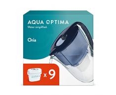Aqua Optima Oria Caraffa Filtro Acqua e Cartucce Filtro Acqua 9 x 30 Giorni Evolve+, capacità 2,8 litri, per Riduzione di Microplastiche, Cloro, Calcare e Impurità, Blu