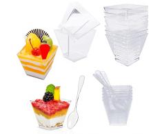 50 Pezzi Tazze da Dessert, 2 OZ/60ML Tazze da Dessert in Plastica DIY,con 50 cucchiai da minestra,Tazze da Dessert in Riutilizzabile, Coppa da dessert quadrata per Essert, Budino, Mousse, Gelato