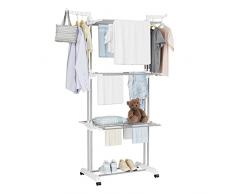 BIGLUFU Stendino, 4 Livelli Stendibiancheria Verticale con Ali Laterali Ripiegabili, Acciaio Inossidabile Stendino da Balcone, Grande Stendipanni per Interno Esterno, Bianco