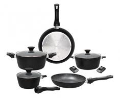 Tognana Space Saving, Batteria di pentole e padelle, Set con 2 padelle, 3 casseruole, 3 coperchi e manici amovibili, 8 Pezzi, Alluminio, Nero