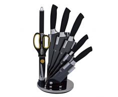 Set coltelli Neri EN-23438 in acciaio con ceppo espositore per conservare i coltelli puliti ed in sicurezza, 8 pezzi con lame antiaderenti