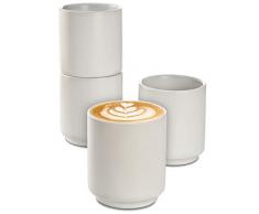 Set di 4 Tazze da Cappuccino in Ceramica Bianca - Design Impilabile - Pareti Spesse - Lavabile in Lavastoviglie - 200 ml