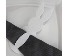 MACOSA GE624 Portatovaglioli a forma di coniglio, set da 6 pezzi, in feltro, anello per tovaglioli, decorazione pasquale, decorazione da tavolo, coniglietto pasquale, Feltro, bianco, 16 x 6,8 x 0,1 cm