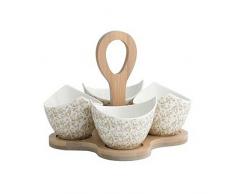 BRANDANI ANTIPASTIERA RICCIOLI DI FATA SET 4 PEZZI IN PORCELLANA CON SUPPORTO IN BAMBOO NATURALE CODICE PRODOTTO: 53163