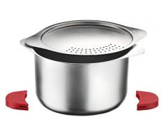 Prima Collection, Pentola Cuocipasta in Acciaio Inox Nichel Free, con Presine in Silicone Colore Rosso, Adatta allInduzione