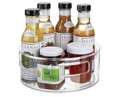 mDesign Lazy Susan Piatto girevole porta spezie – Vassoio porta barattoli ideale per cucina o dispensa – Funzionale organizer girevole in plastica e metallo per lattine e bottiglie – trasparente