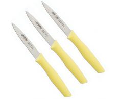 Arcos | Set 3 Coltelli Spelucchino | Coltelli Coltello Sbucciare | Coltelli per pelare patate | Acciaio Inossidabile NITRUM | Lama di 100 mm | Imballaggio ecologico | Colore giallo