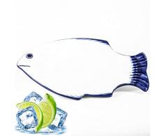 Kerafactum Piatto da pesce a forma di pesce in porcellana, piatto ovale in porcellana, piatto da portata ovale per servire pesce come trota, piatto da portata ovale per pesci