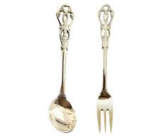 DOITOOL di Posate in Acciaio Inox con Cucchiaio Forchetta Cucchiaio Forchetta Vintage Decorativo in Metallo con Motivo a per Torta Antipasto Macedonia di Frutta Dessert Dorato