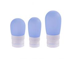 DXIA Set di 3 Bottiglie da Viaggio in Silicone, Contenitori Riutilizzabili Portatile, Dimensioni diverse 38ml/60ml/80ml, per Shampoo,Balsamo,Crema, Lozione,per Viaggio in Aereo (blu)