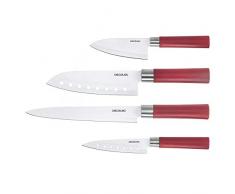 Cecotec - Set di 4 coltelli professionali, di stile giapponese, per uso domestico. Rivestimento in ceramica. Set di coltelli Santoku (rosso) (Rosso)