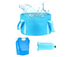 LAITER 1 PCS Secchiello Pieghevole +1 PCS Sacca Acqua Pieghevole Portabile Impermeabile per Campeggio Spiaggia Viaggio Pesca Cucina Giardinaggio Pediluvi Attivita allaperto