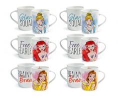 Home Disney Princess Set 6 Tazze Mug in Porcellana, 330cc, Tazze Bimba, Colazione, Principesse, Multicolore