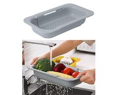Sopra il Lavello Colino Cestello Grande Capacità e Retrattile Adattarsi a Tutti i Lavelli, Estensibile, Lavare frutta e verdura, Scolare la Pasta Cotta, Elementi Essenziali per La Cucina (34cm-47cm)