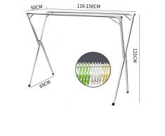 WSGZH Stendibiancheria da Terra in Acciaio Inox per Camera da Letto Balcone Appendiabiti Pieghevole A Doppio Palo (Dimensioni : 110-150cm)