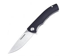 HARNDS Talisman Coltello Pieghevole Tascabile Lama in Acciaio Sandvik con Manico G10, Coltello Serramanico Integrato Cuscinetto a Sfere per Caccia, Campeggio, Sopravvivenza(Nero)