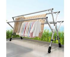 Stendino In Acciaio Inossidabile, Stendibiancheria A Scomparsa Richiudibile Per Interni O Per Esterni, Stendino Verticale Salvaspazio,Stendino Retrattile, Per Biancheria Da Letto, Trapunte ( Color : S