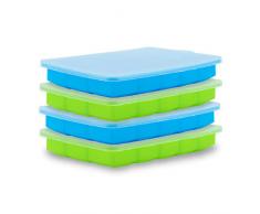 Lifestyle Stampi Ghiaccio Silicone senza BPA, Set da 4 Ghiaccio Stampo Con Coperchio Innovativi Pratici e Resistenti, Stampo cubetti Ghiaccio Silicone Porta Ghiaccio Per Freezer per Cocktail e Bevande