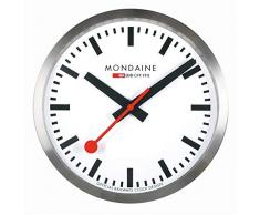 Mondaine Wall Clock - Orologio Da Parete Argento per Soggiorno e Cucina, A990.CLOCK.16SBB, 25 CM.