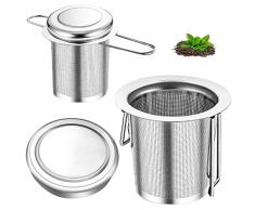 Infusore Tè in Acciaio Inox 304 Infusore per Tisane Filtro per Tisane Sfuse con Coperchio e Manico Pieghevole