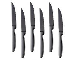 Bisda Coltelli da bistecca 6 pezzi Coltello posate in acciaio inox Ideale per barbecue - Matrimoni - Cene - Feste Cucina domestica o ristorante Lavastoviglie Cassaforte (Nero)