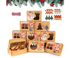 Hymarvo 12 Pezzi Scatola Biscotti Natale Kraft, Scatola di Regalo Grandi con Finestra di Visualizzazione Biglietti DIY, Scatole Regalo Natalizie, Scatola per Pasticceria, Dolci, Cioccolatini, Cupcake